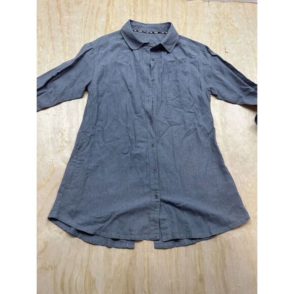 Prana Long Sleeve Women’s Hemp Tencel Shirt Button Up Sz Medium M Blue/gray - Picture 1 of 7